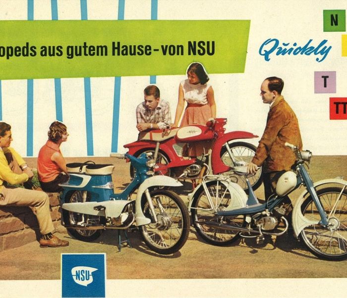 Zeitreise in die 50er Jahre: Werbung für NSU Quickly Modelle von 1959. (Foto: AUDI AG)